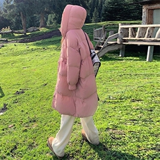 冬款白鸭绒口袋飘带设计连帽中长款羽绒服2C239-S23-P290-K398，女装羽绒服，2C239