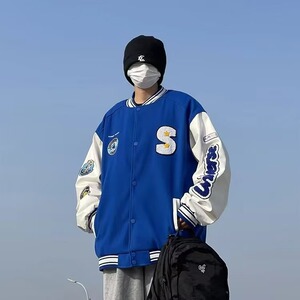 秋季美式拼接棒球服夹克男春秋宽松情侣休闲外套JK614-P45图片