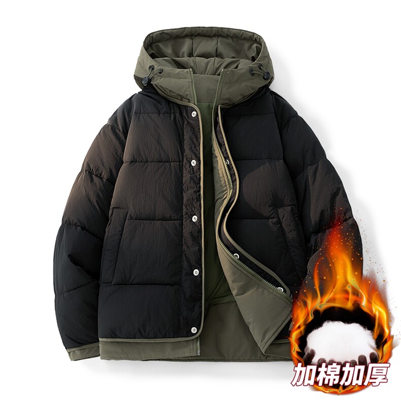 日系复古假两件连帽棉衣男冬季宽松情侣冬季棉服M0829-P103,男装棉衣,星座308B-2