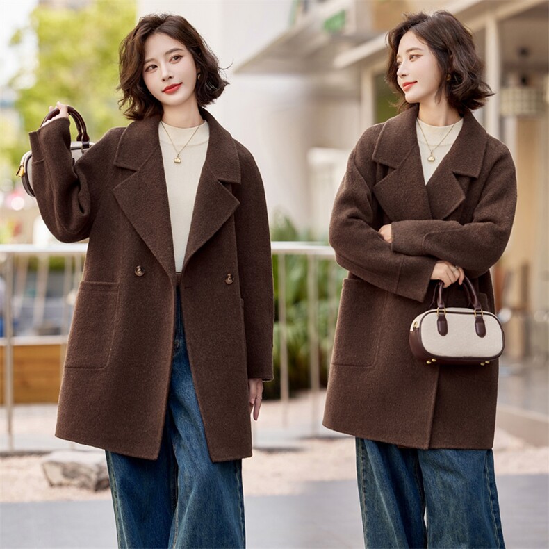 24年双面羊毛大衣女秋冬一手长新款气质百搭中款显瘦100%羊毛外套，女装双面呢大衣，小荷流