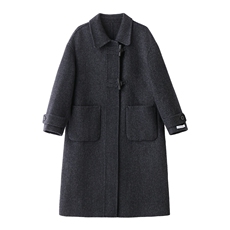 现货2025手工缝制冬季保暖新款时尚舒适中长款翻领双面羊毛大衣，女装双面呢大衣，卡杰菲