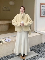 黄色毛绒外套女2025年冬季新款时尚甜美减龄巨好看设计感加厚棉袄，女装短外套，韩蜜菓