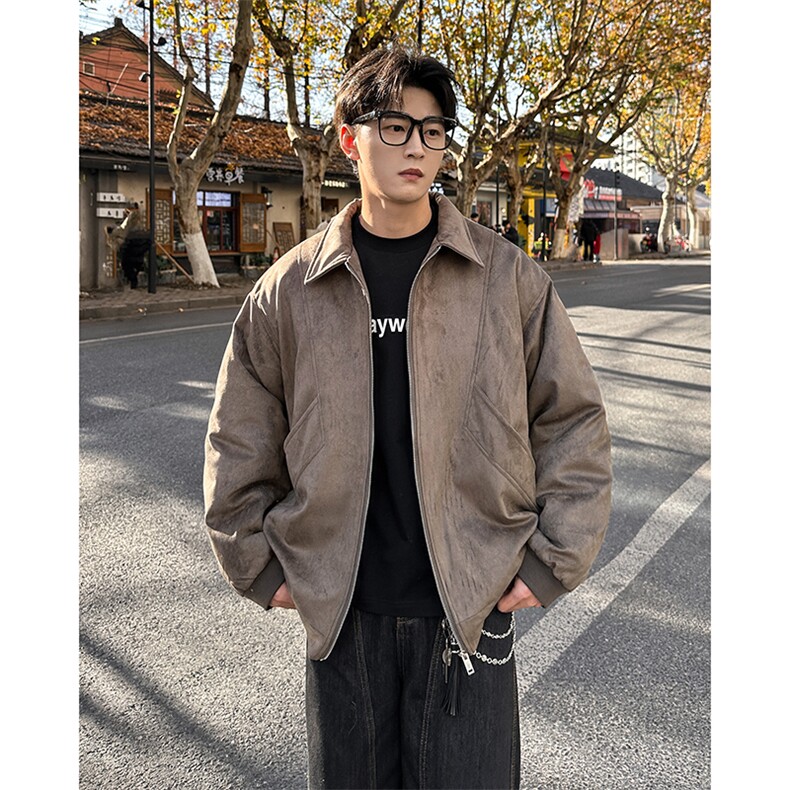 结构设计美式冬季棉服复古麂皮绒短款宽松加棉外套986P118，男装棉衣，电商A458A