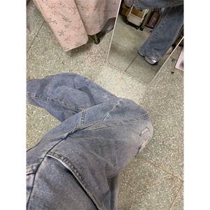 【现货】破洞牛仔裤男女款高街风弯刀裤P41 Y9056图片