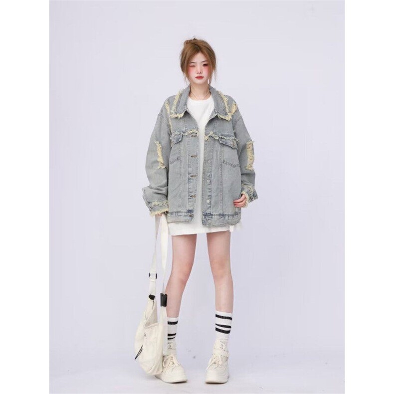 新款美式高街oversize水洗做旧破洞牛仔外套女夹克潮LJK89200-p58,男装夹克,星座1008