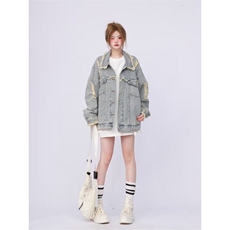 新款美式高街oversize水洗做旧破洞牛仔外套女夹克潮LJK89200-p58，男装夹克，星座1008