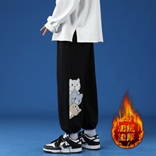 K13164-P35加绒P45春季束脚直筒运动裤男大码宽松休闲卫裤哈伦裤，男装休闲裤，电商A040