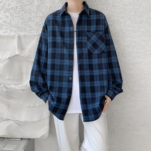 8XL-M格子衬衫男长袖秋季美式复古潮宽松衬衣外套CS516P55控78