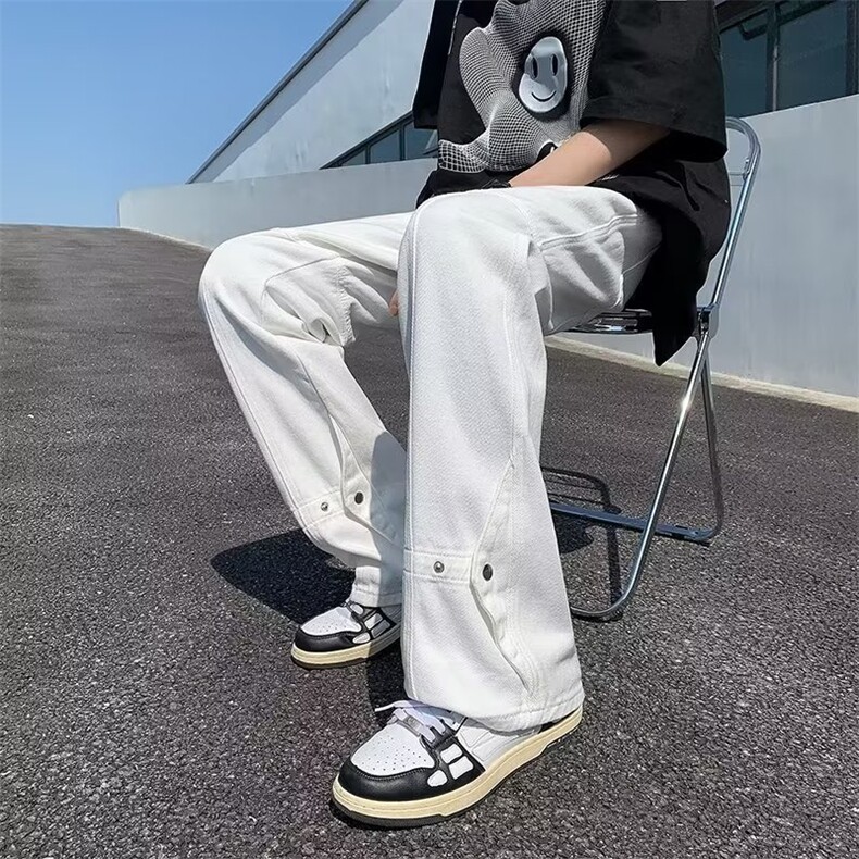 美式高街风黑色排扣牛仔裤男insR1032P45,男装牛仔裤,星座1116-2