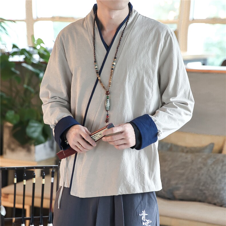 春夏风棉麻长袖衬衫男复古唐装衬衣外套F89-P70可定制团购,男装衬衫,星座313B-4（原星座309A-1）