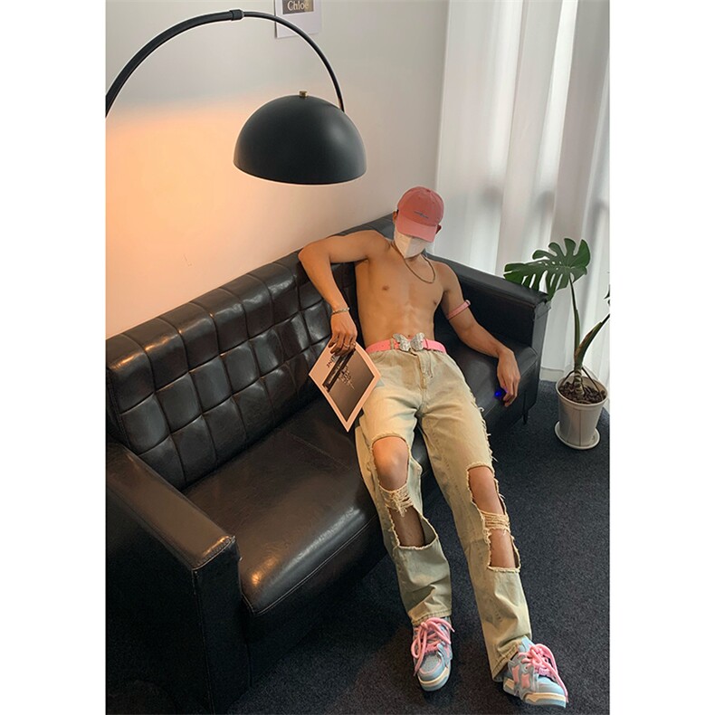 B221美式ins高街小众情侣款大破洞牛仔裤LK23078-P55控78,男装牛仔裤,电商B221