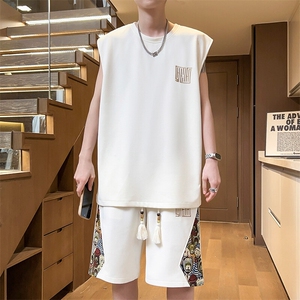 夏季男士无袖薄款刺绣一套T恤短裤休闲运动套装A266-TZ1158-P46图片