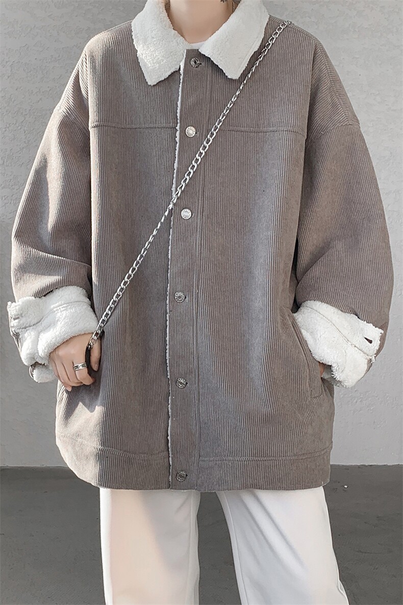 8XL-M特大码港风灯芯绒翻领夹克男羊羔毛棉衣棉服外套JK1307P68,男装夹克,电商D206-1