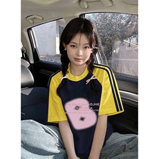 夏季美式高街重磅纯棉三条杠织带插肩撞色男女短袖T恤CZ177-特P25，男装T恤，电商A486