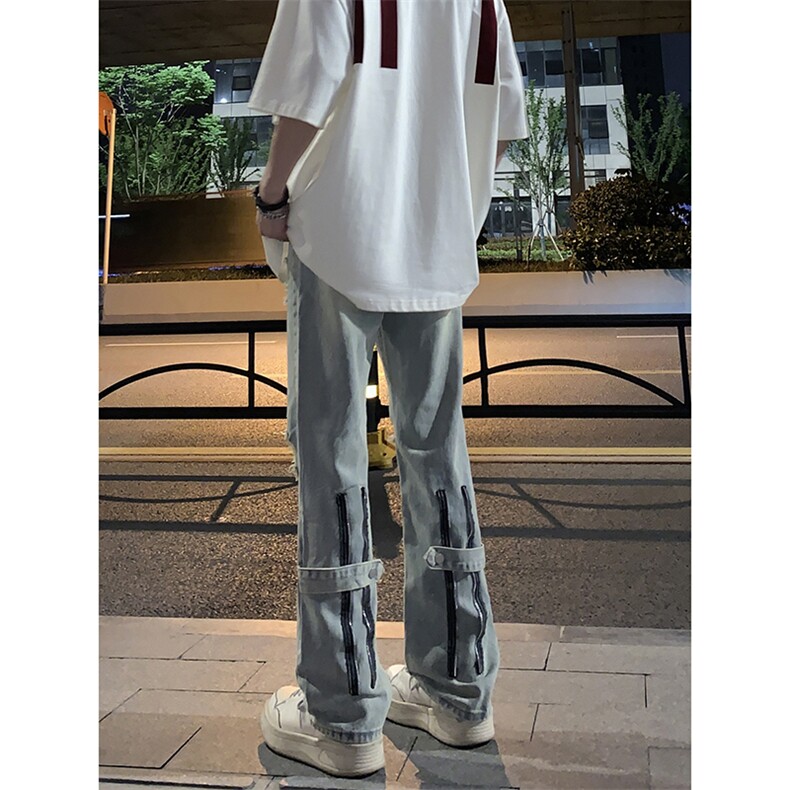 B221美式ins高街暗黑系小众拉链直筒牛仔裤LK23073-P65控88,男装牛仔裤,电商B221
