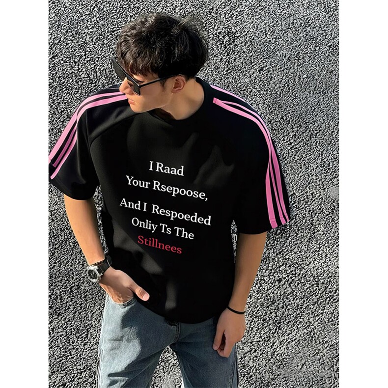 抖音得物品质二开240克宽松纯棉美式潮牌印花三条杠中性风短袖T恤，男装T恤，电商A486-1