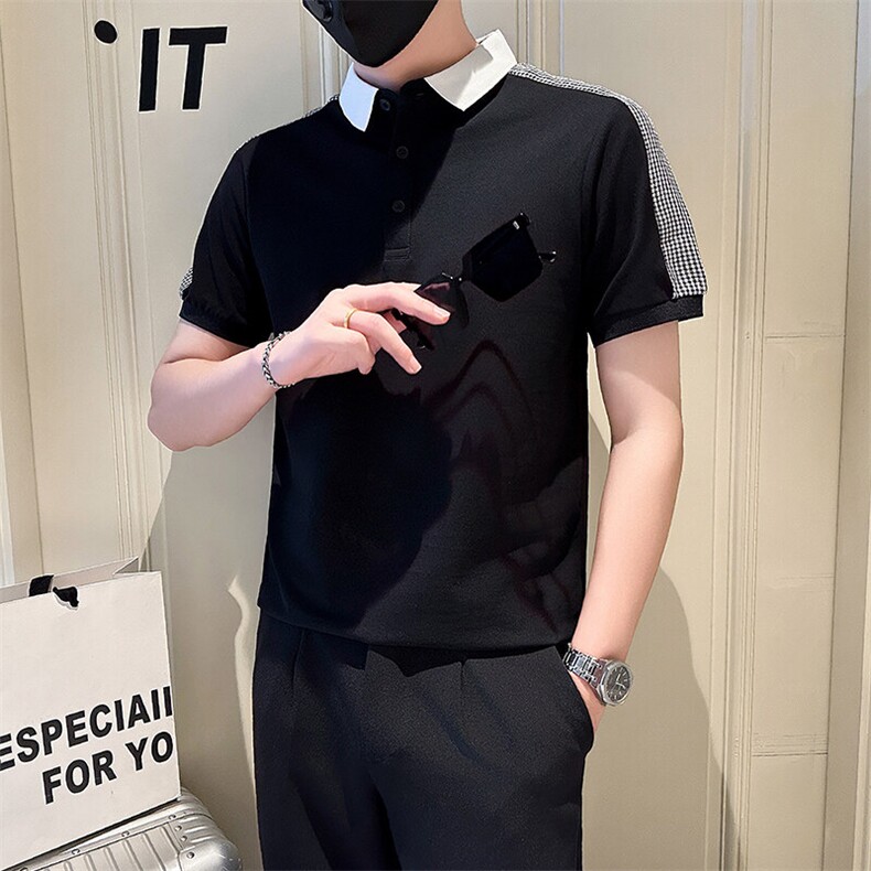 店主风社会小伙男士拼接翻领POLO衫男T恤上衣301A-1/PL110/P55,男装T恤,星座301A-1