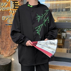 新中式男女轻风翠竹衬衫男长袖汉元素清冷感禅意上衣汉服CS4536，男装衬衫，星座601-2