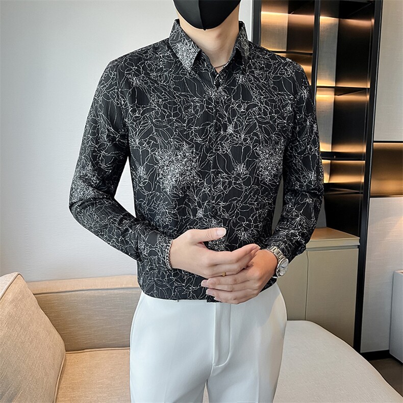 秋冬季男士长袖花衬衫社会小伙店主风衬衣301A-1/CS606/P55,男装衬衫,星座301A-1