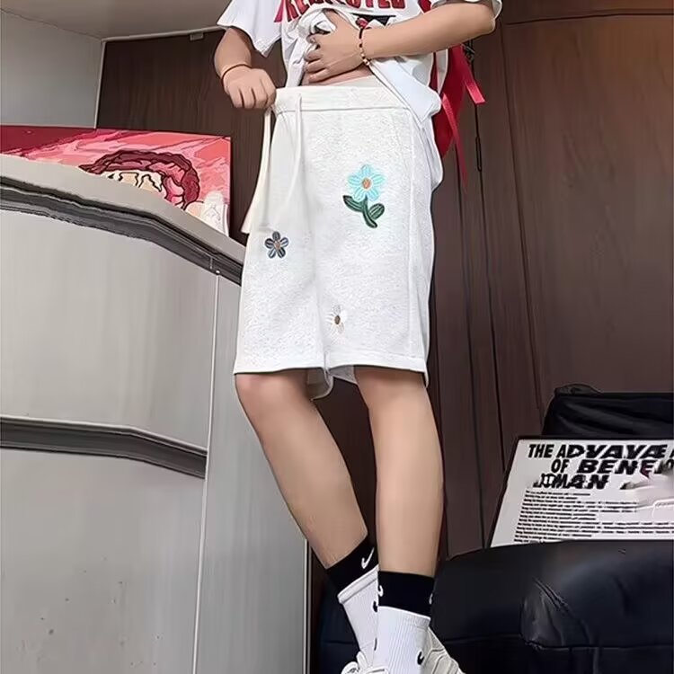 复古小花刺绣短裤男款夏季潮牌宽松慵懒风裤子情侣五分裤XD1122,男装牛仔裤,星座208-5
