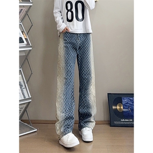 B221 美式ins高街暗黑渐变色提花微喇牛仔裤LK25428-特P50控88图片