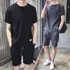 男士短袖裤休闲套装运动青年韩版潮流冰丝两件2021新款DS139TP70，男装T恤，电商A102