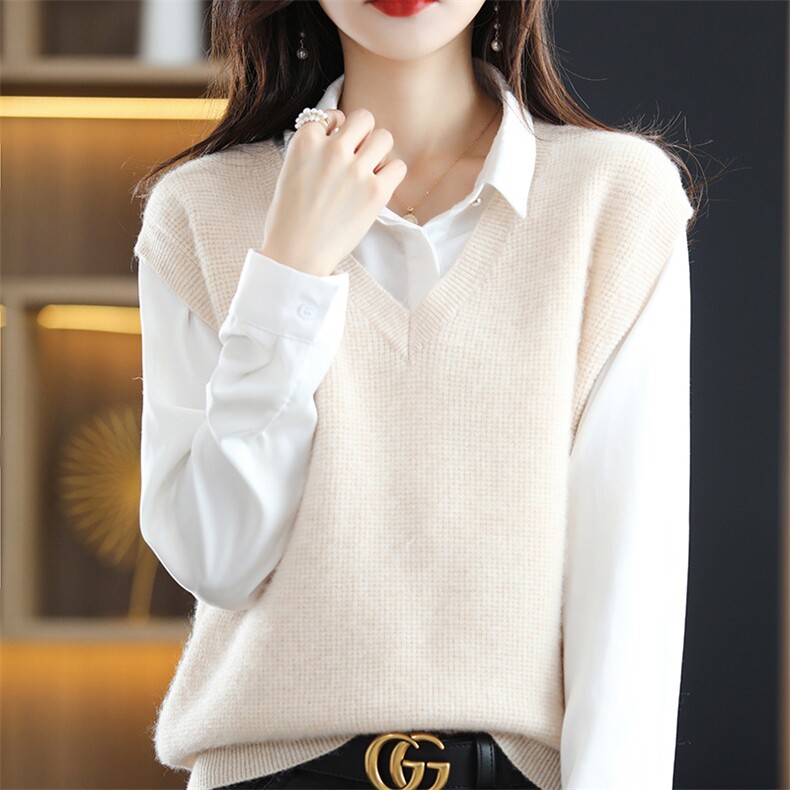 时尚潮流秋季女装V领羊毛马甲背心吊带外套百搭显瘦针织衫，女装背心吊带，美雪羊绒