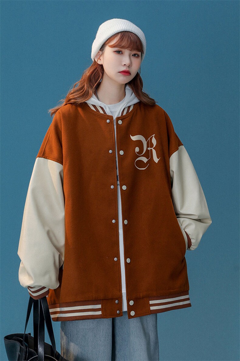 中性风22秋冬潮流港风字母印花PU皮棒球服夹克外套G644P85控108,男装夹克,A247A