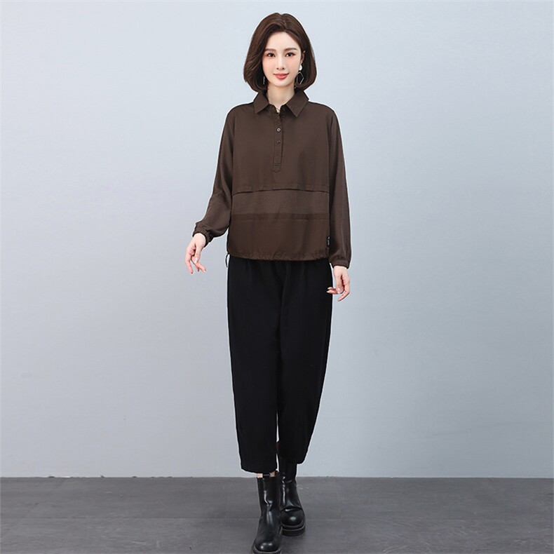 时尚宽松显瘦长袖衬衫+阔腿裤套装女秋装新款休闲两件套6528-518,女装套装/套裙,叶笙衣