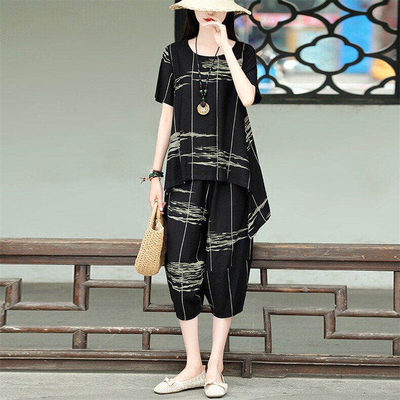 HXY-S508妈妈夏装洋气大码哈伦套装2021新款中老年女两件套现货，商品下架区，华秀衣