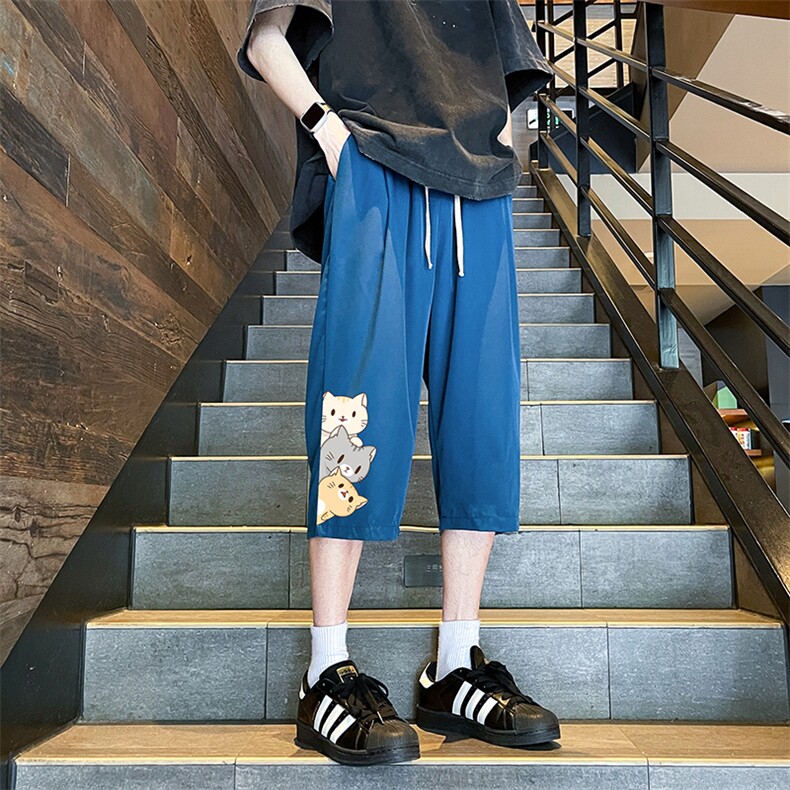 QK72164-P25冰丝七分裤男大码速干短裤男五分裤港风风格,男装休闲裤,电商A040