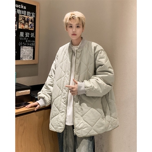 2024新款秋冬复古菱格棉服外套宽松棒球领棉衣潮流现货 W8471-P75图片