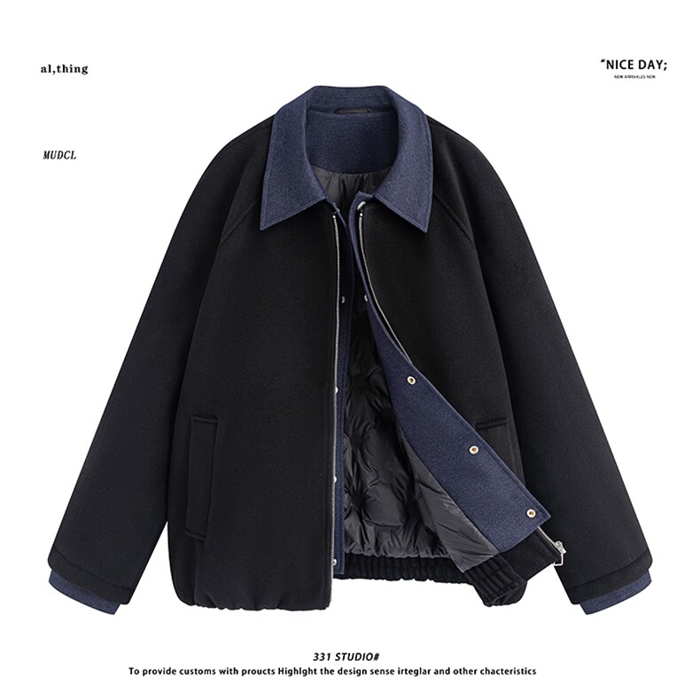 平铺~新标90白鸭绒冬季美式假两件毛呢羽绒服E122/P228,男装羽绒服,电商B331