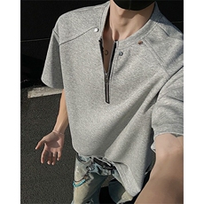 嘻哈设计感机能半拉链短袖男夏季高街复古美式cleanfitT恤半袖，男装T恤，星座506A