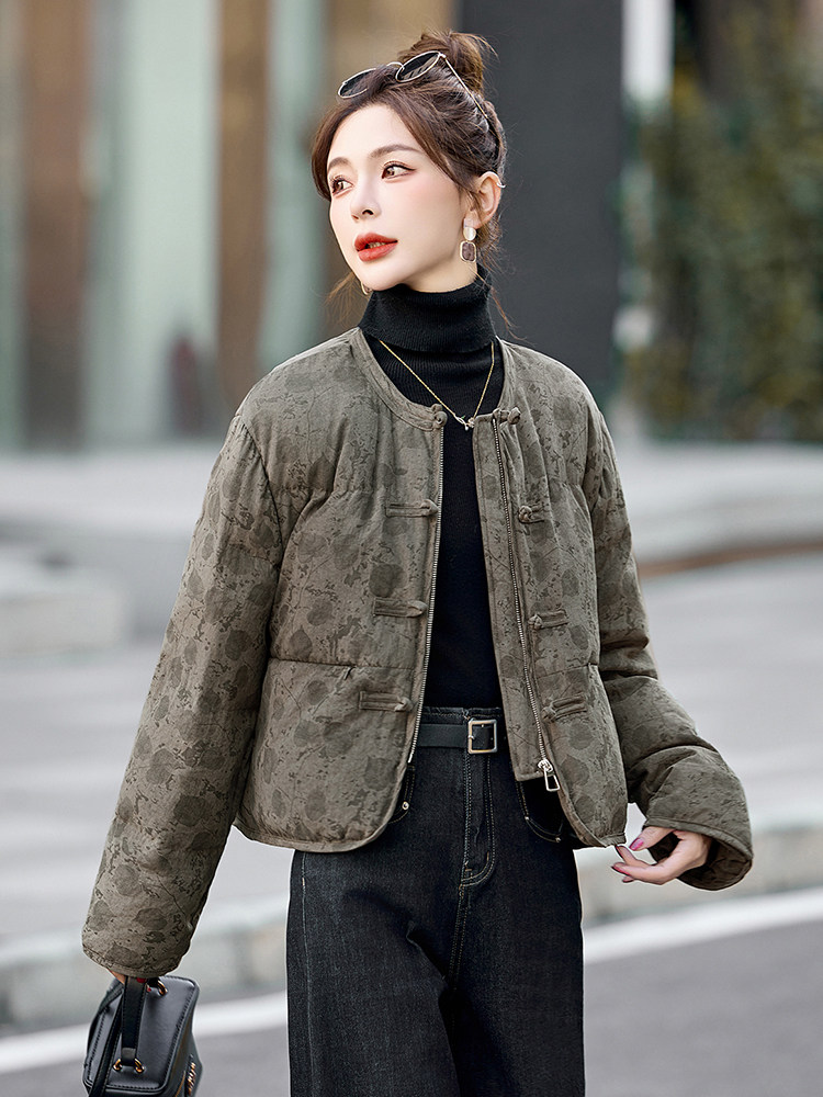 轻薄短款羽绒服女2025冬季新款小个子新中式洋气白色印花外套,女装羽绒服,半夏