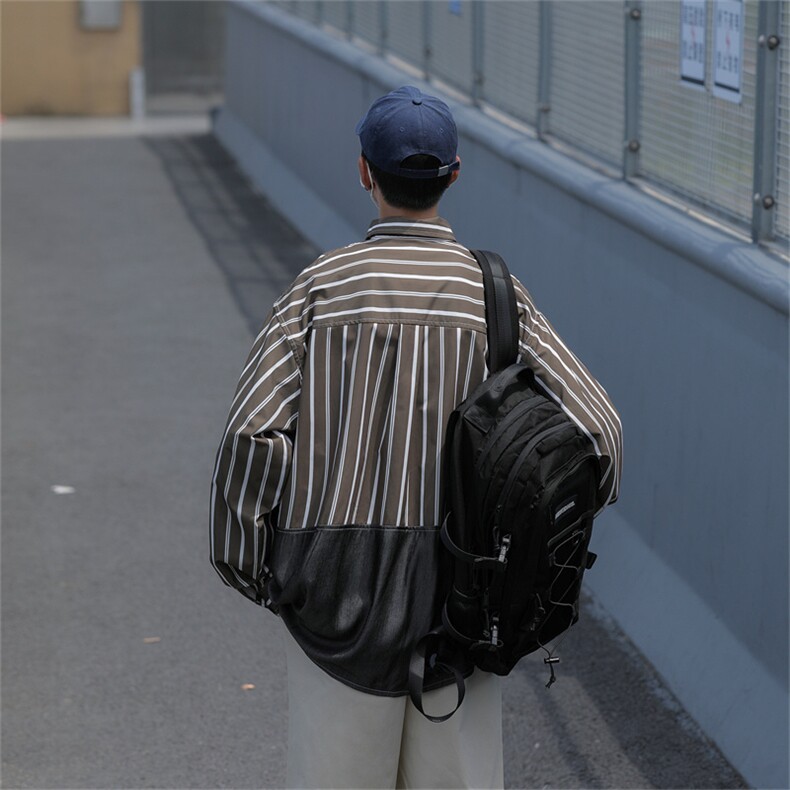 2024秋装新款做旧长袖衬衫男条纹宽松休闲衬衣多口袋C208P45,男装衬衫,电商C323