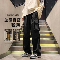 美式潮牌垂感阔腿伞兵裤子秋季2024新款工装休闲长裤K211-特批-38，男装工装外套，星座718-1