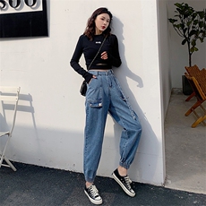 现货现货！2021春季新款工装松紧腰牛仔裤163-0832-P75，女装牛仔裤，拾菱