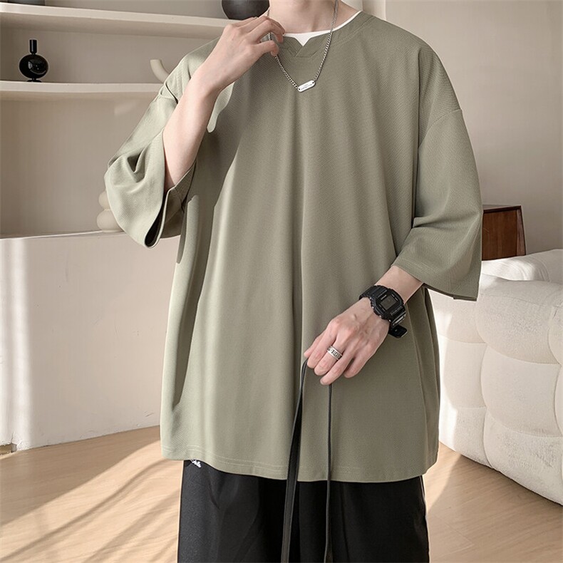 8XL-M冰丝凉感短袖T恤夏季大码V领垂感五分半袖体恤衫DX1206/P35,男装T恤,电商B238