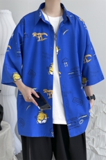 夏季新款满印动物字母短袖宽松衬衫A071-C37-P38，男装T恤，电商A071