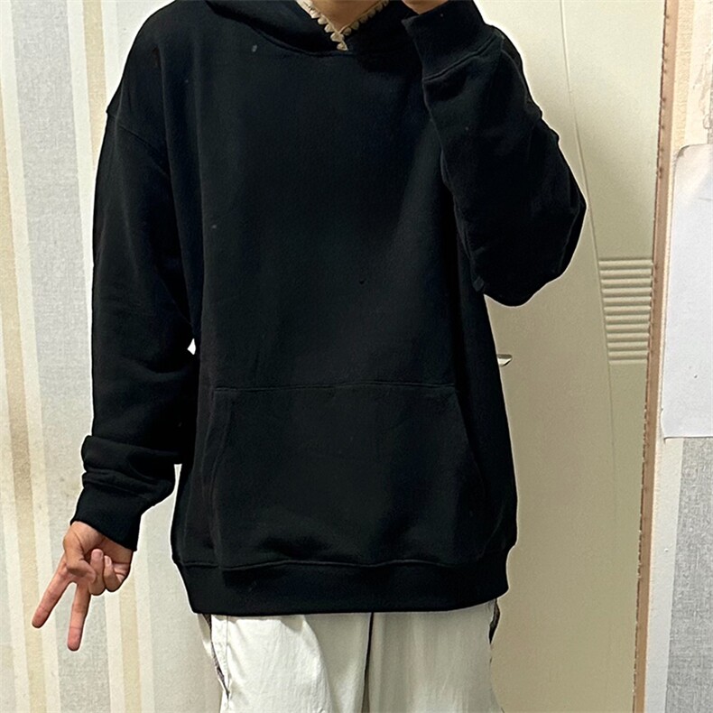 抖音得物高品质二开25秋冬美式重磅宽松纯色连帽贝壳刺绣卫衣W63,男装卫衣,电商A486-1