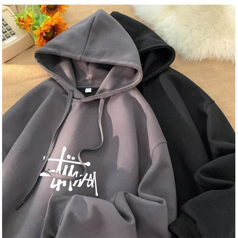 网络图现货美式复古连帽字母套头卫衣男女秋外套JW8014-加绒P45,女装短外套,星座715-7
