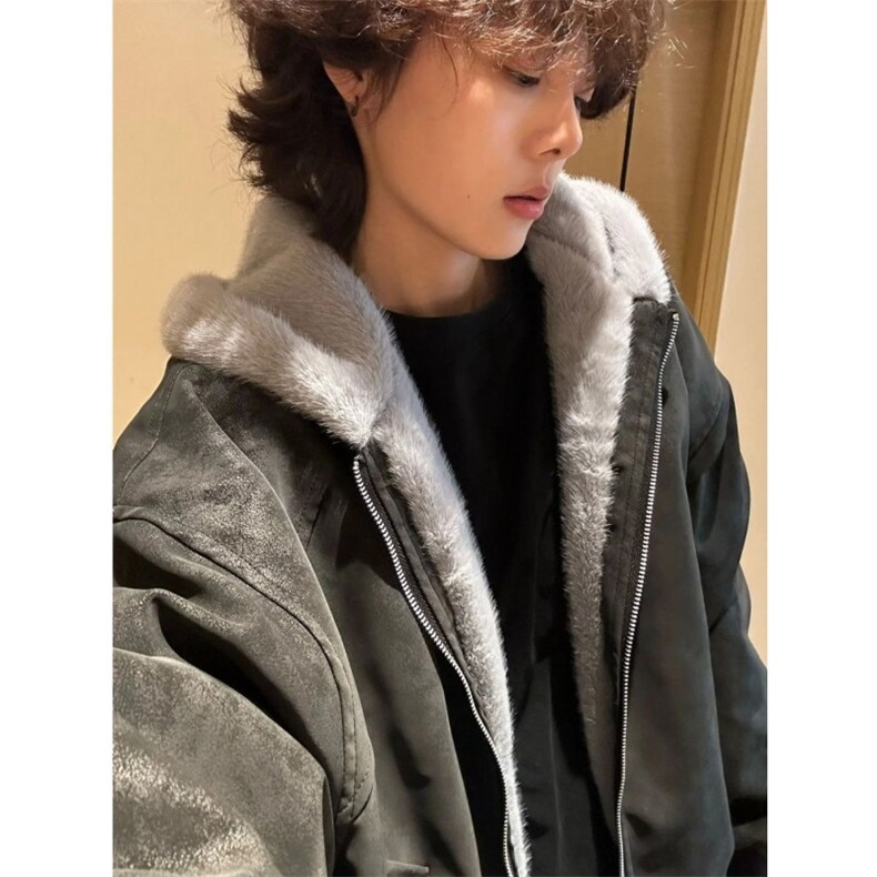 荔枝纹皮座山雕外套男女款冬季加绒加厚皮衣棉服美式毛领夹克棉衣,男装夹克,星座506A