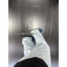 秋冬新款提花高街潮流设计感牛仔裤男宽松直筒水洗阔腿裤子网图，男装牛仔裤，星座302B