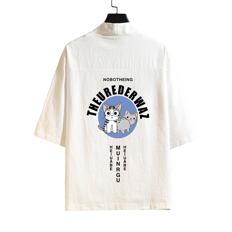 HF59160-P40风汉服男开衫外套七分袖道袍砖墙挂拍,男装民族服装,电商A040A