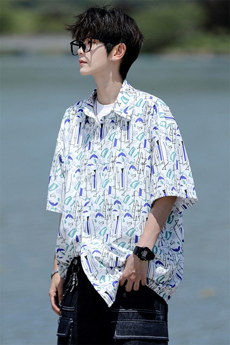 8XL-M花衬衫男短袖夏季薄款冰丝半袖宽松大码休闲外套DC28008P38,男装衬衫,电商B312