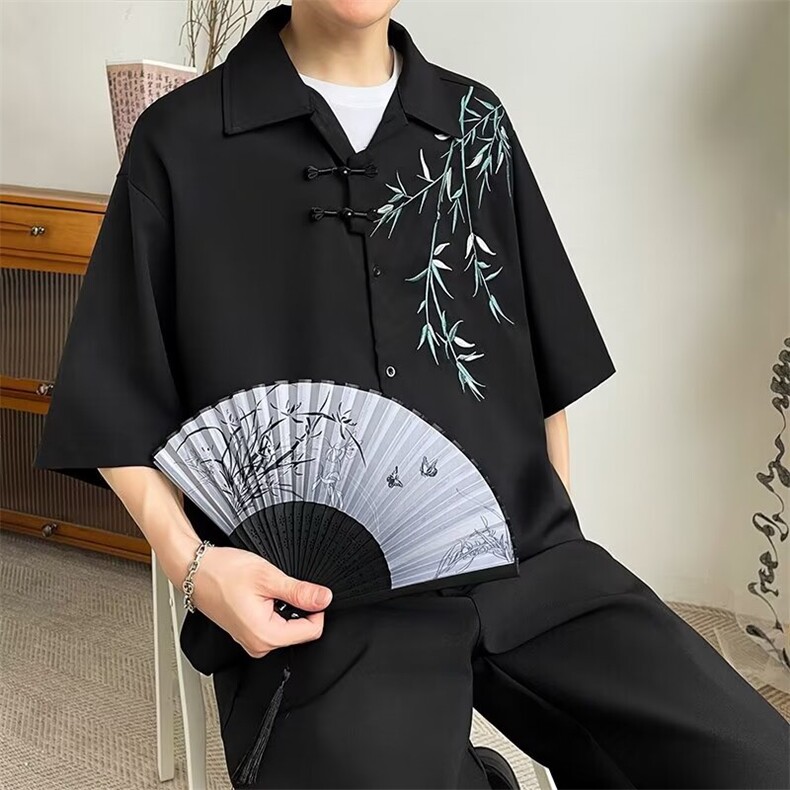 新中式竹子刺绣短衬衫S57P36,男装衬衫,星座1116-2