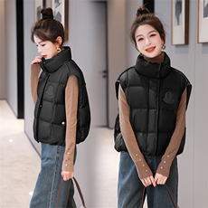 白鸭绒宽松羽绒马甲坎肩潮2024新款纯色显瘦洋气拼接韩版，女装马甲，卡杰菲