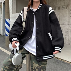 复古撞色vibe风条纹灰色棒球服春季2025新款街头潮酷嘻哈夹克外套，男装夹克，星座506A