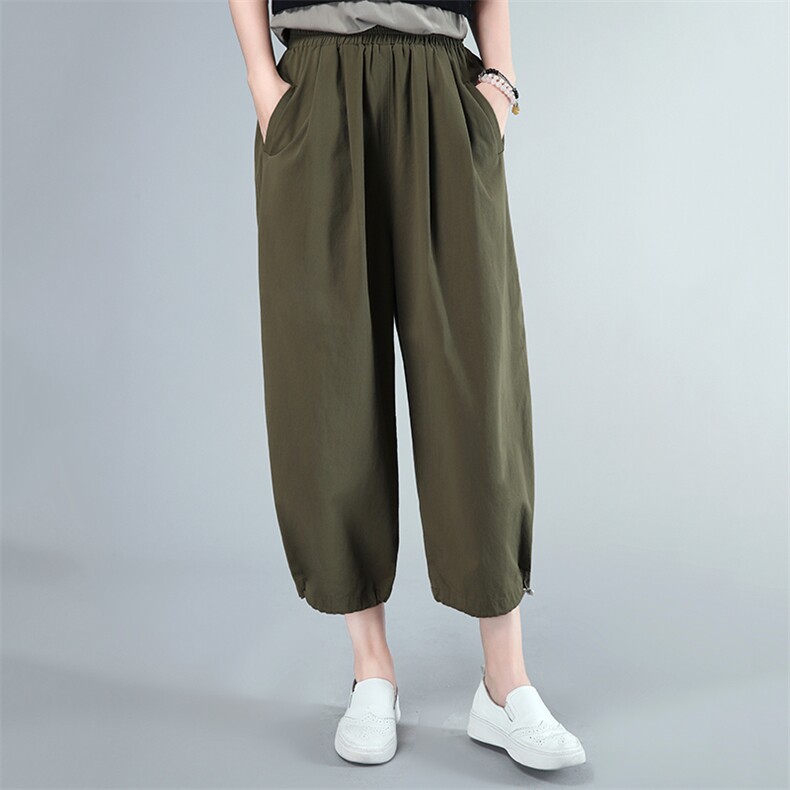 2021年夏季新款潮韩版松紧腰纯棉哈喽裤子女洋气减龄九分裤子,女装休闲裤,简韵佳